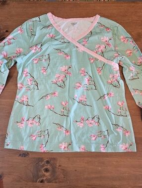 Garnet Hill Asian Wrap Pajama Top Floral Organic Cotton Lounge Soft Medium